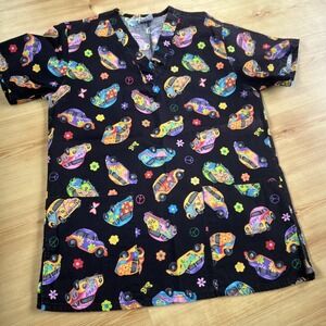 Los Angeles Rose Women's Love Bug Cars Scrub Top, Short‎ Sleeve, Medium